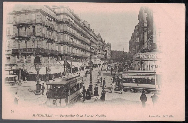 Antique 1900-1905 Perspective De La Rue De Noailles Marseille France Postcard