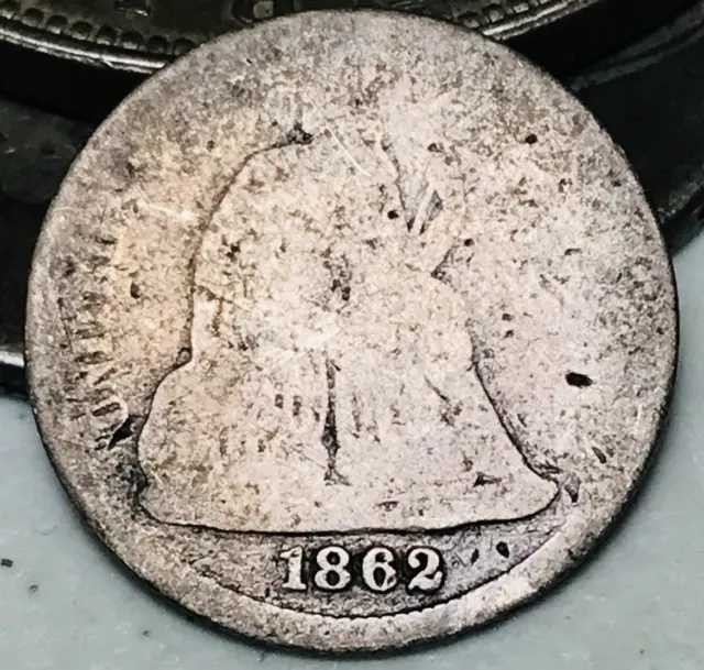 1862 Seated Liberty Dime 10c Civil War Date Worn Silver US Coin CC21097