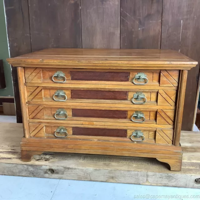 Antique Spool Cabinet Willimantic Spool Cotton 4 Drawer Art Nouveau Inlaid Sides