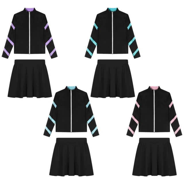 Kids Girls Sports Outfit Workout Sportswear Stand Collar Activewear Outfits Set