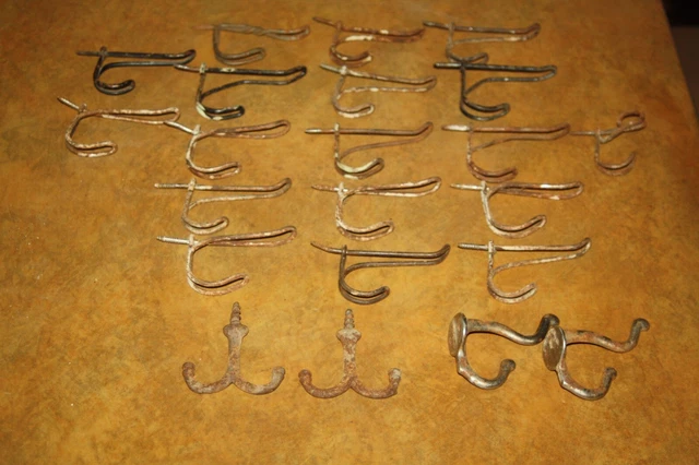 Lot Of 22 Vintage Antique School Screw In Wire and Cast Iron Coat - Hat Hooks