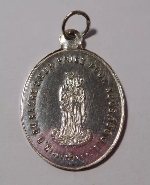 Médaille religieuse ancienne " Notre Dame du sacré coeur " - argent massif