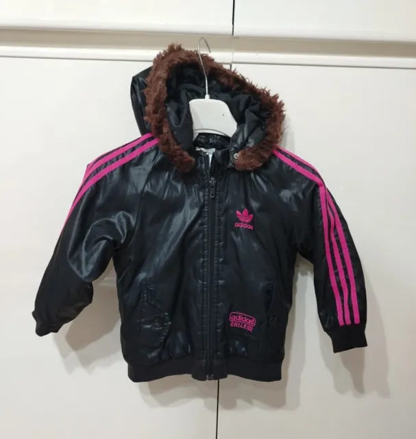 Giubbotto Bomber Adidas Chile 62 Giacca Bambina Nera Fucsia Cappuccio