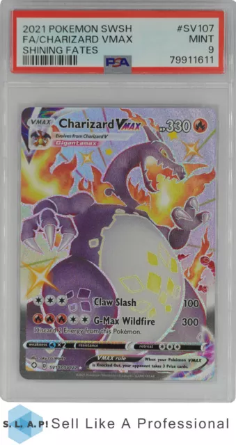 2021 Pokemon Sword & Shield Shining Fates Sv107 Fa/Charizard Vmax Psa 9