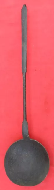 Antique 18th C Hand Forged 1-Piece Wrought Iron Ladle Nice Rattail Large Bowl L2
