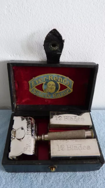 Ancien Rasoir de voyage Ever Ready USA complet boite cuir safety razor