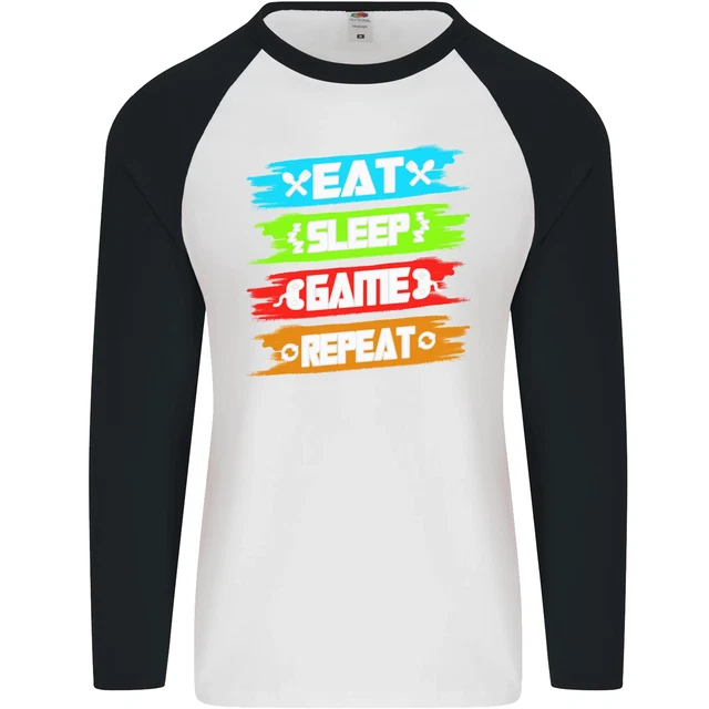 Maglietta da baseball Eat Sleep Game divertente giocatore gaming da uomo L/S