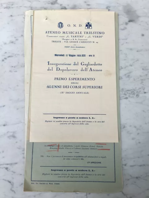 Lote 7 Notas Ateneo Musical Trieste Folleto De Cursos 1934-1935-1952