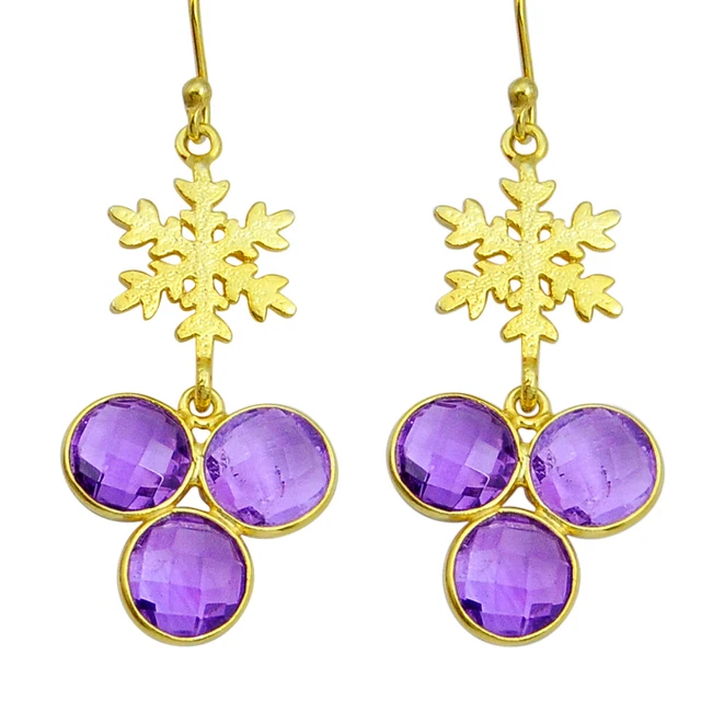 Memorial Sale 12.60cts Checker Cut Amethyst Gold Snowflake Earrings Y8023