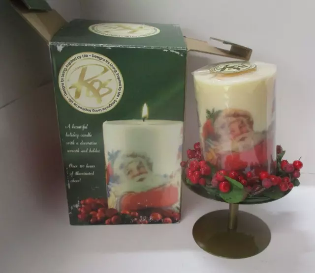 Ros Christmas Decorative Candle w Smiling SANTA CLAUS and Stand
