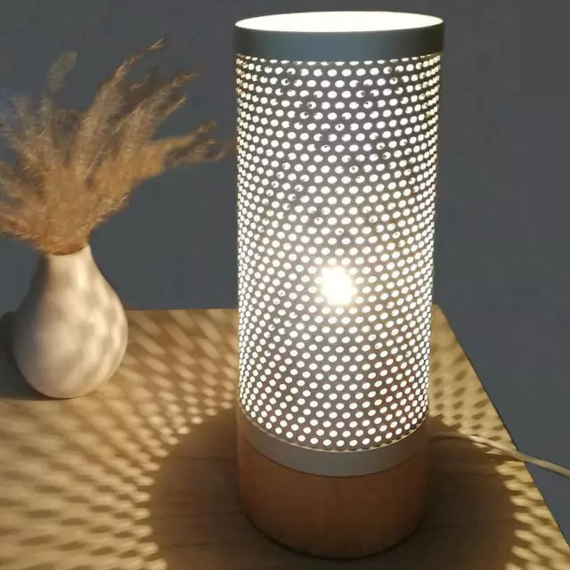 Lampada da Tavolo Lume Comodino Legno e Metallo Bianco Design Moderno Abatjour