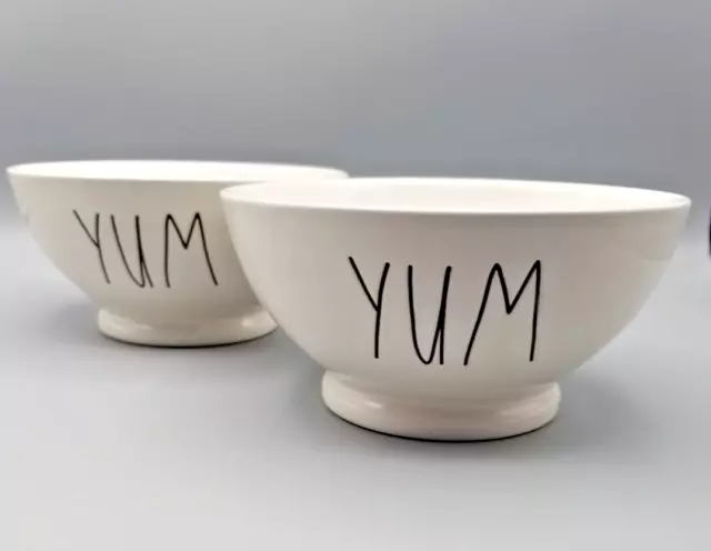 Rae Dunn YUM White Bowls Cereal Soup Fruit  Artisan by Magenta - Set of 2