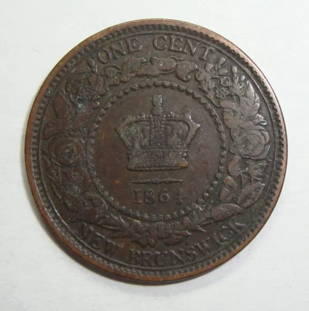 1864 New Brunswick Canada One 1 Cent Victoria Large Penny Coin