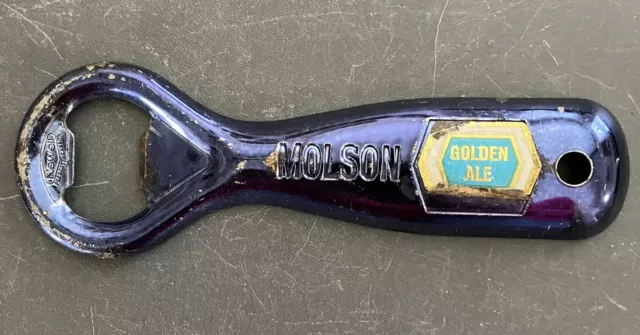 Vintage Molson Golden Ale Beer Bottle Opener, Blue Metal