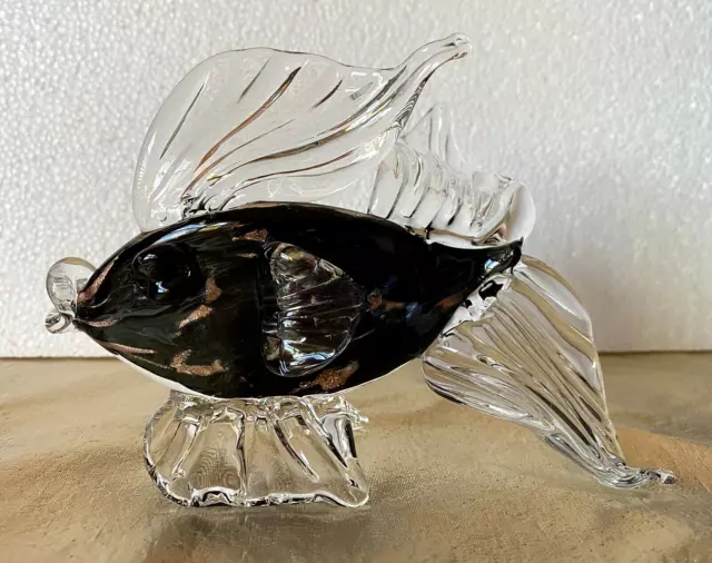 Art Glass Handblown Black and Gold Fleck Betta Angel Fish Figurine