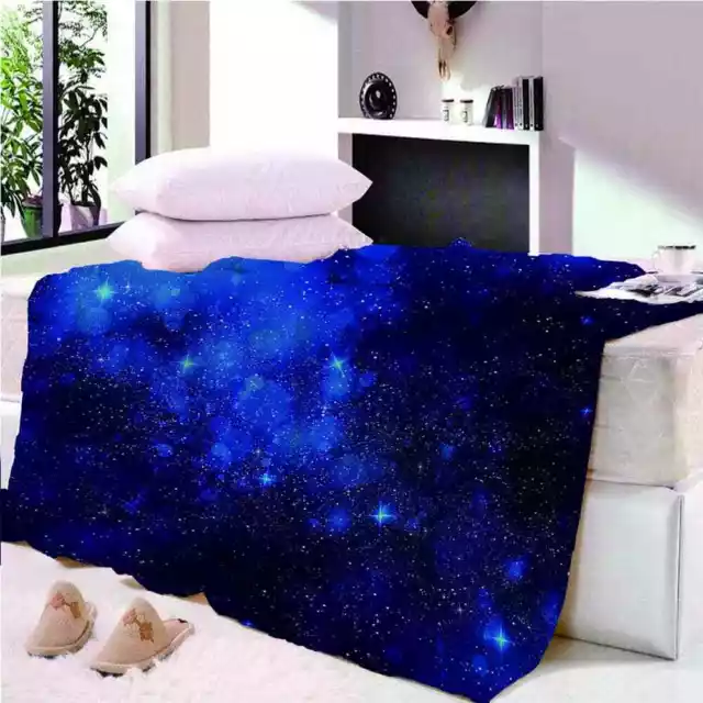 Blue Beautiful Starry Sky 3D Warm Plush Fleece Blanket Picnic Sofa Couch