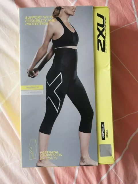 BNWT 2XU Womens Postnatal Active 3/4 Tights Black Silver Size Small RRP$189.95