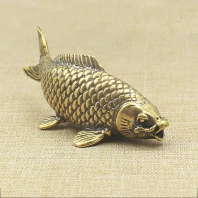 Solid Brass Fish Statue Miniature Model Simulation Carp Tea Pet Antique Ornament