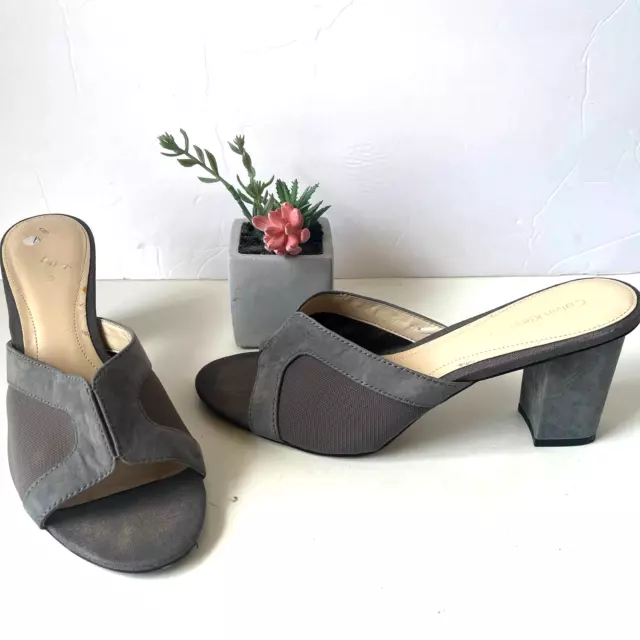 CALVIN KLEIN Jerri Slide Womens Sandal Shoe Size 10M Gray Chunky Nubuck Mesh