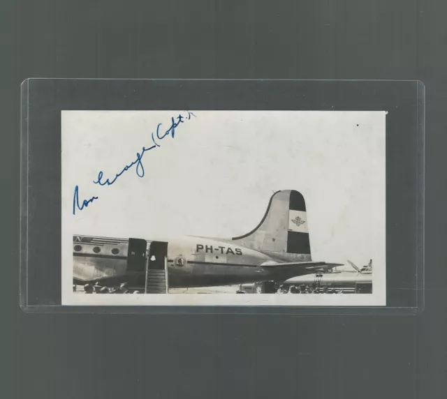 KLM Airlines Photo DC-4 signed by KLM pilot Captain Ron George circa 1946