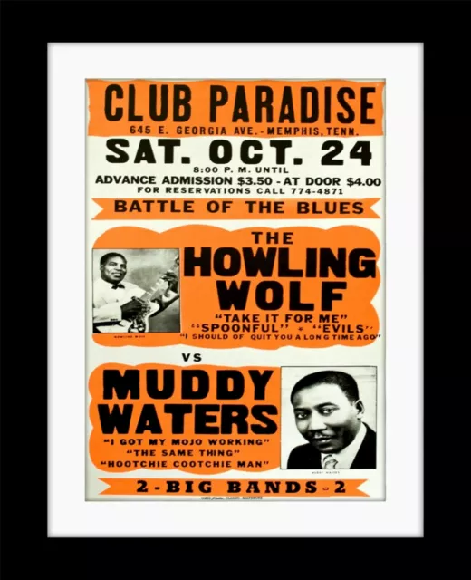 HOWLIN WOLF Muddy Waters Blues Vintage style Poster Mounted Framed FREE POST