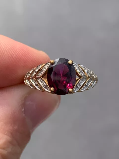 9ct gold amethyst & diamond ring, 9k 375