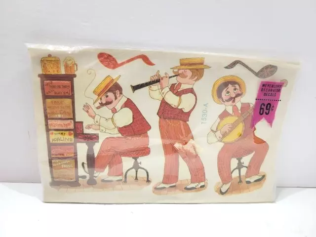 NUEVO Calcomanía Meyercord De Colección 1530-A 3 Hombres Banda de Trapo Banjo Clarinete Piano