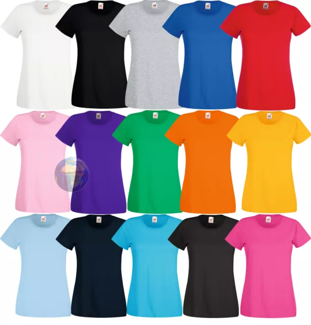 T-SHIRT da DONNA corta FRUIT OF THE LOOM Maniche Corte MAGLIETTA Maglia COTONE