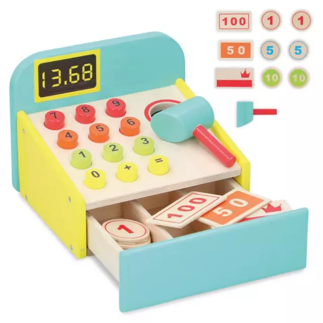Wooden Pretend Play Cash Register Children’s Shop Grocery Checkout Till Toy