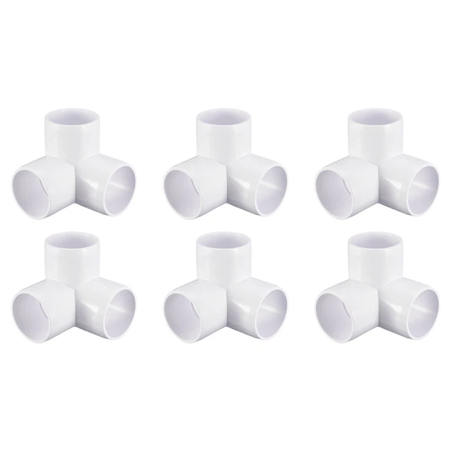 6Pack 3 Way PVC Elbow Fittings, 1-1/2 Inch PVC Pipe Fitting Connectors