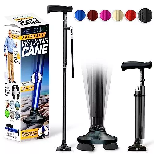 Walking Cane for Women & Men - Self Standing Adjustable Folding Cane with T H...