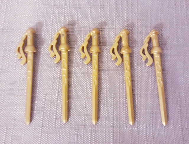 5 Spade Playmobil Argento Con Manico Giallo - Accessori Pirati/Cavalieri Nuovi