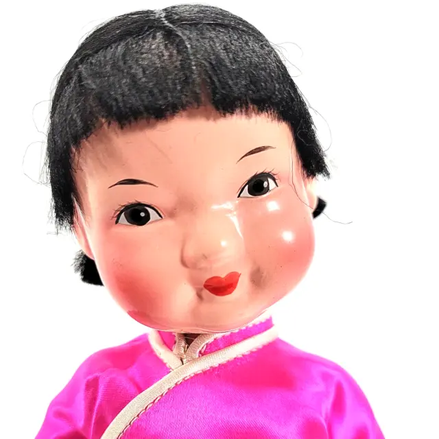 Vtg Peoples Republic Of China Cultural Revolution Doll 6" Girl Pink Flower