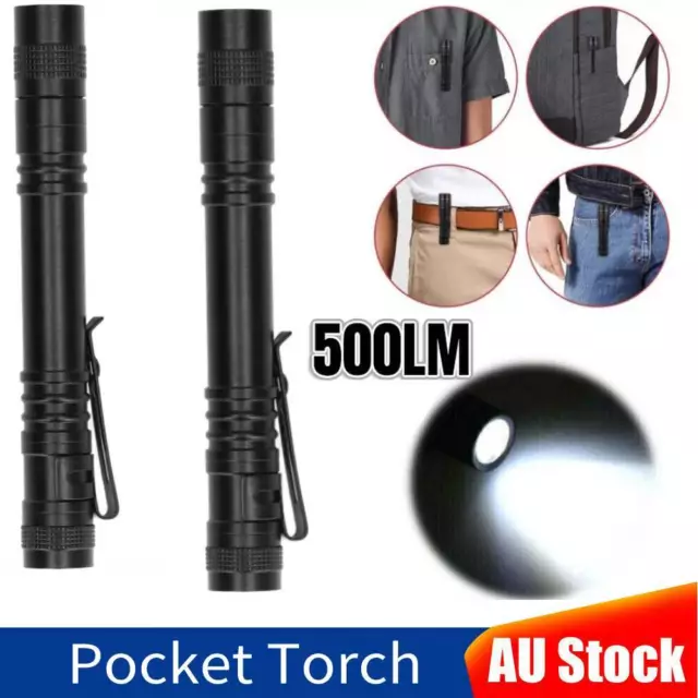 LED TACTICAL FLASHLIGHT SMALL Torch Light Bright TINY Penlight Pocket Mini Pen