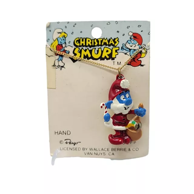 1980s Papa Smurf Christmas Santa Enamel Necklace Peyo New Old Stock