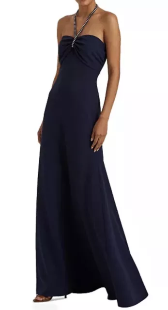 Lauren Ralph Lauren Crepe Halter Gown - French Navy, Size 4, New $240