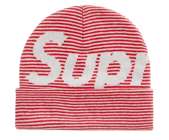 Supreme 2022 Fw Big Logo Beanie Red Stripe Ds Og All Brand New In Hand