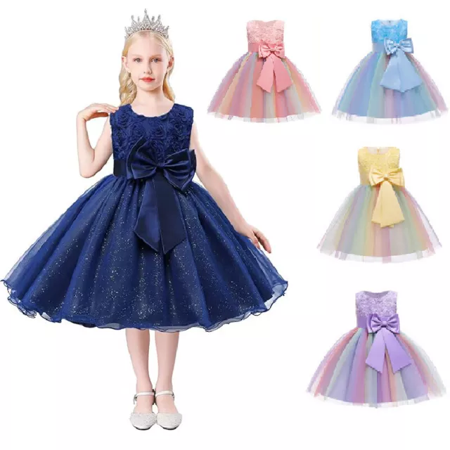 2023 New Girls Bridesmaid Dress Baby Flower Kids Party Rose Bow Wedding Dresses