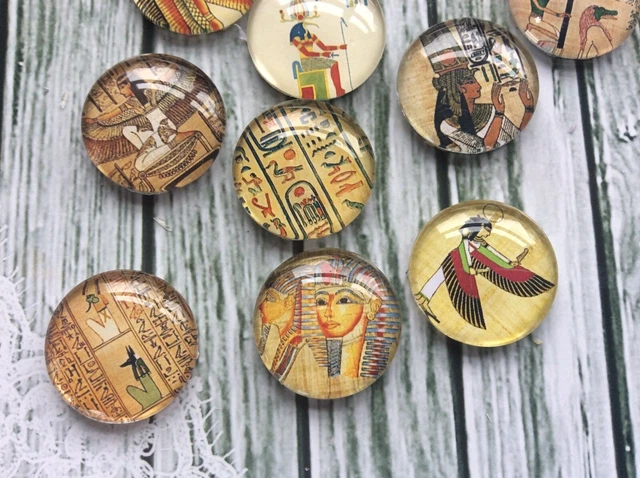 10 Egyptian Cabochons 16-25mm Mixed Round Glass Dome Seal Flat Back Ankh Pharaoh 3