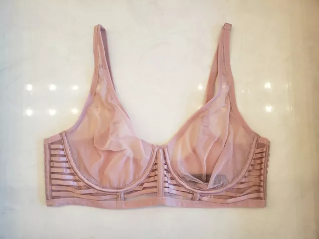 VICTORIAS SECRET LUXE Unlined Mesh Full Coverage Plunge Bra Pink 34B NWT  $22.00 - PicClick