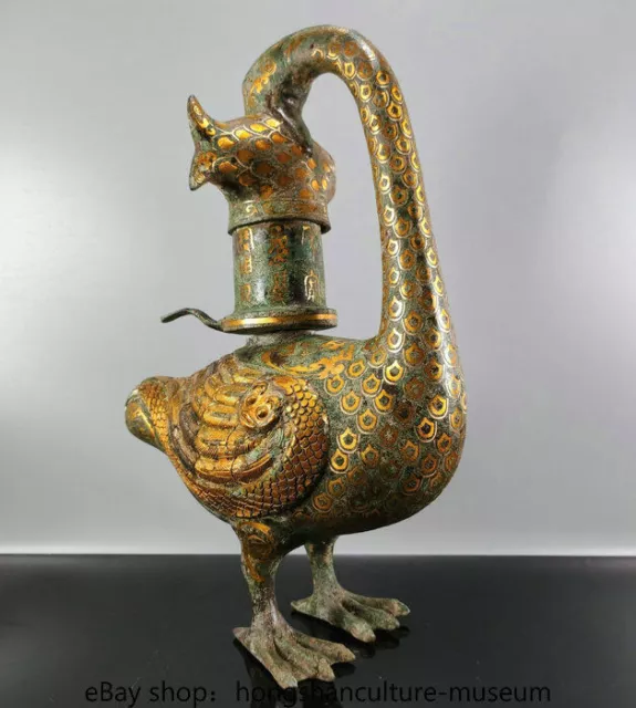 13" Old China Rare Gilt Bronze Dynasty Palace Animal Duck Foo Fu Fish Lantern 2