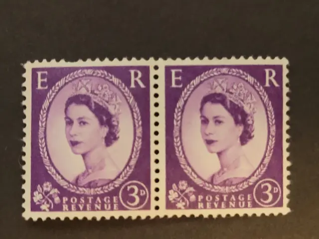 1956 Great Britain 3d Queen Elizabeth II Wilding Set of 2 Stamps