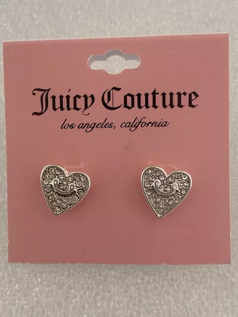 Juicy Couture Silvertone Crystal Pave Heart Logo Earrings