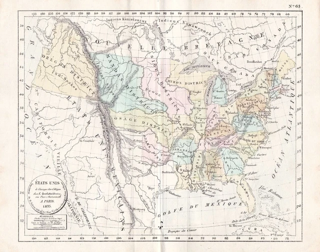 Unitedt States USA America Amerika carte map Karte Litho Selves 1835