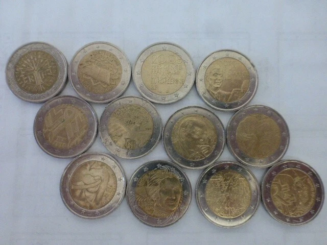 lot 12 pièces de 2 euros commémoratives France collection rare 2001 a 2020