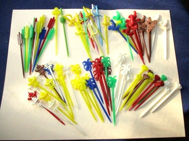 Vintage Collection Reuseable Rainbow Colored Plastic Figural Cocktail Toothpicks