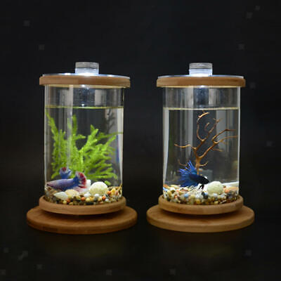 Desktop Aquarium Glass Cylinder Goldfish Fish Tank Bowl Home Office Decor