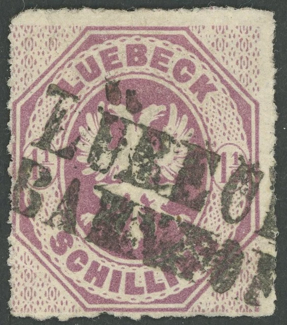 LÜBECK 1865, 11/2 S. dkl`braunpurpur, L2 LÜBECK BAHNHOF, Pracht