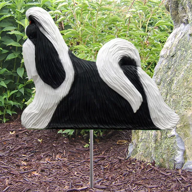Shih Tzu Outdoor Garden Dog Sign Hand Painted Figure Black/White