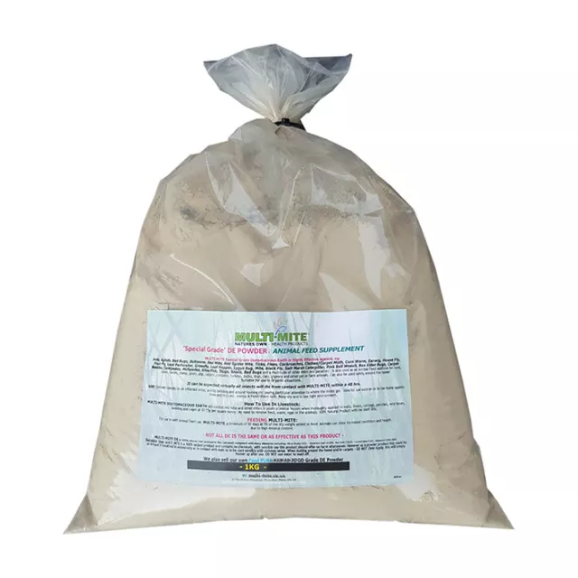MULTI MITE 1KG DIATOMACEOUS EARTH Red Mite Fleas DE Powder FEED Grade Supplement